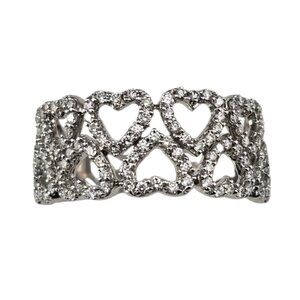 18K White Gold Diamond Open Heart Band Ring Size 8 #23553